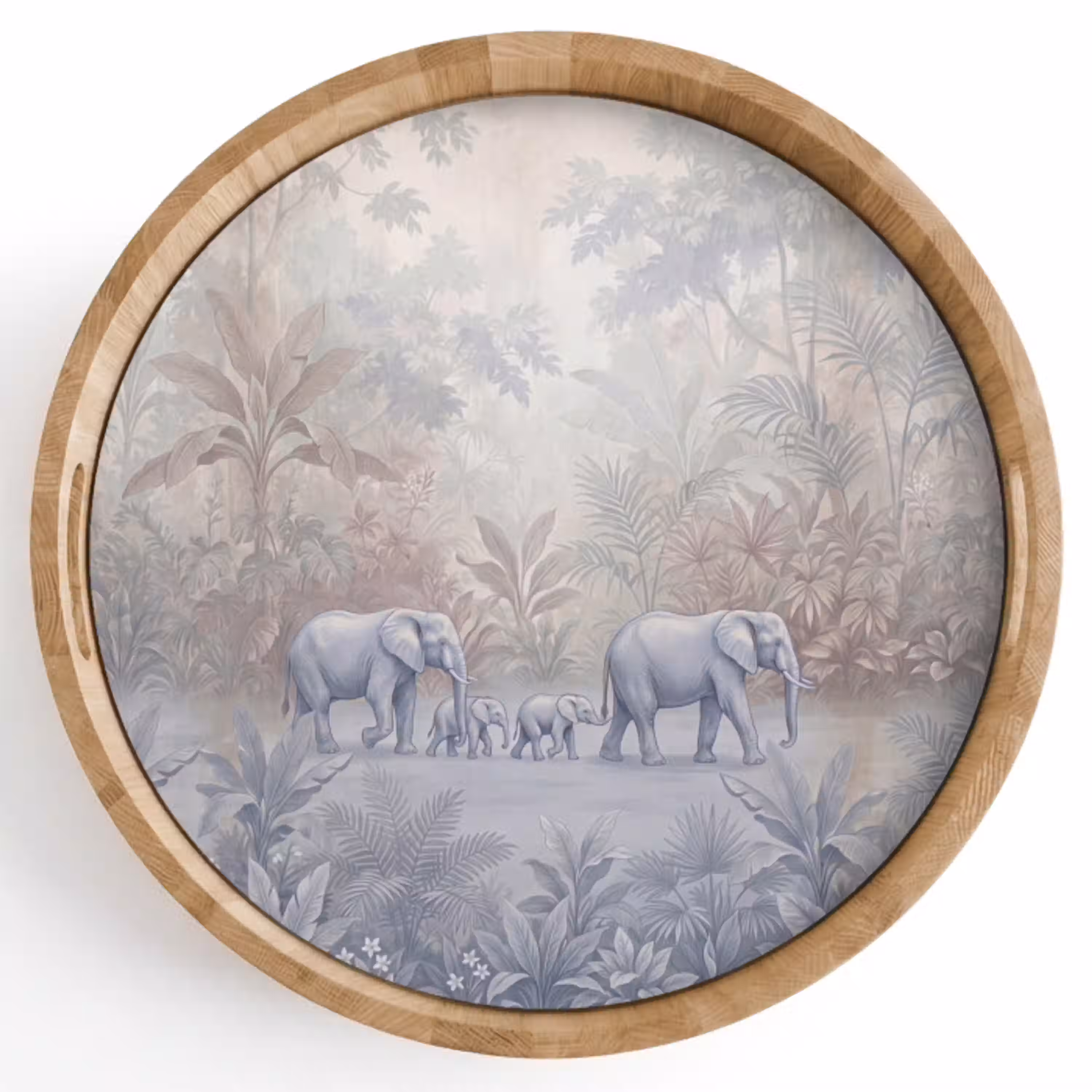 Olifant - Familie - Jungle - Illustratie - Grijs Dienblad Rond middel -z3d_shopping