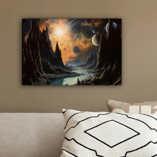 Gebergte - Rafijn - Rivier - Planeten canvas 2cm klein -sfeer3