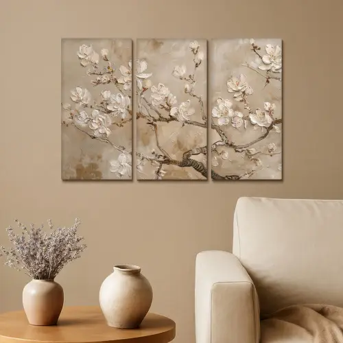Beige - Bloesem - Modern Canvas - Meerluiken 3 luik klein -sfeer1