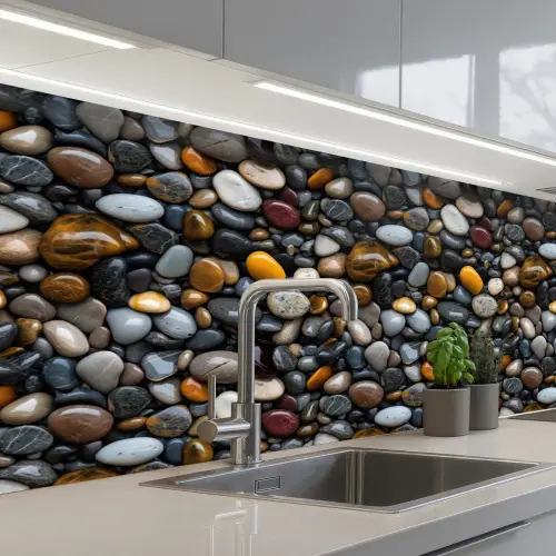 Geel - Kiezels - Glad keuken achterwand 2 middel 871 -3d_schuin