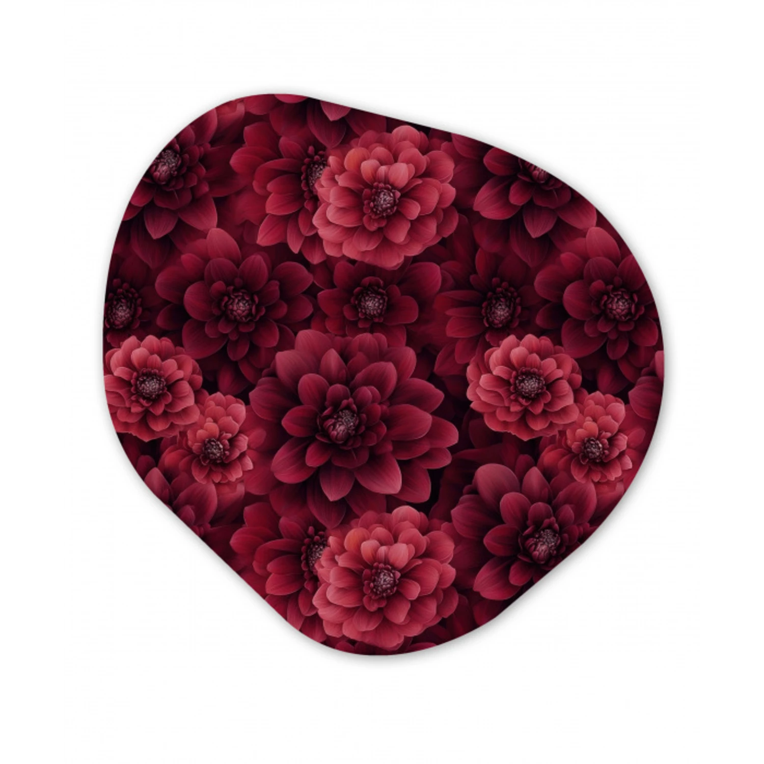 Dahlias - Bloemen - Rood Wandcirkel Organisch Aluminium middel 851 -3d