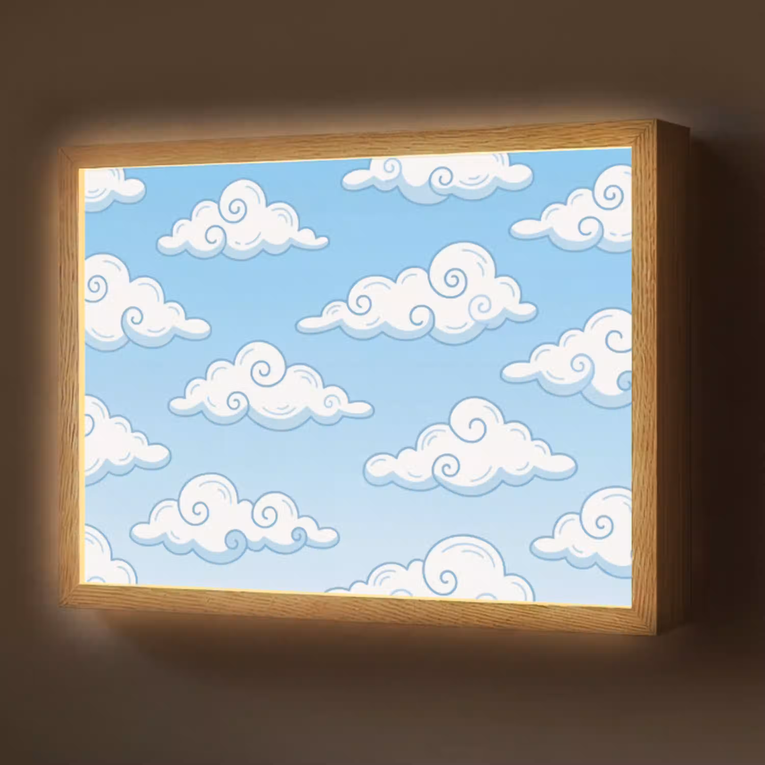 Wolk - Lucht - Cartoon - Blauw - Wit Light Box met batterij (Wandlamp) middel -z3d_website