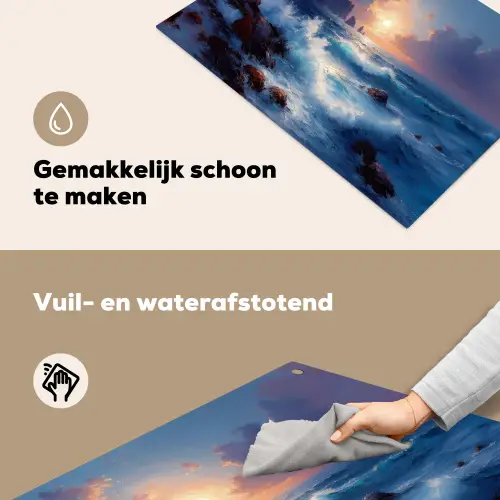 Golven - Zee - Kleurrijk - Rotsen Inductie beschemer met haakjes klein -ky-schoon-nl