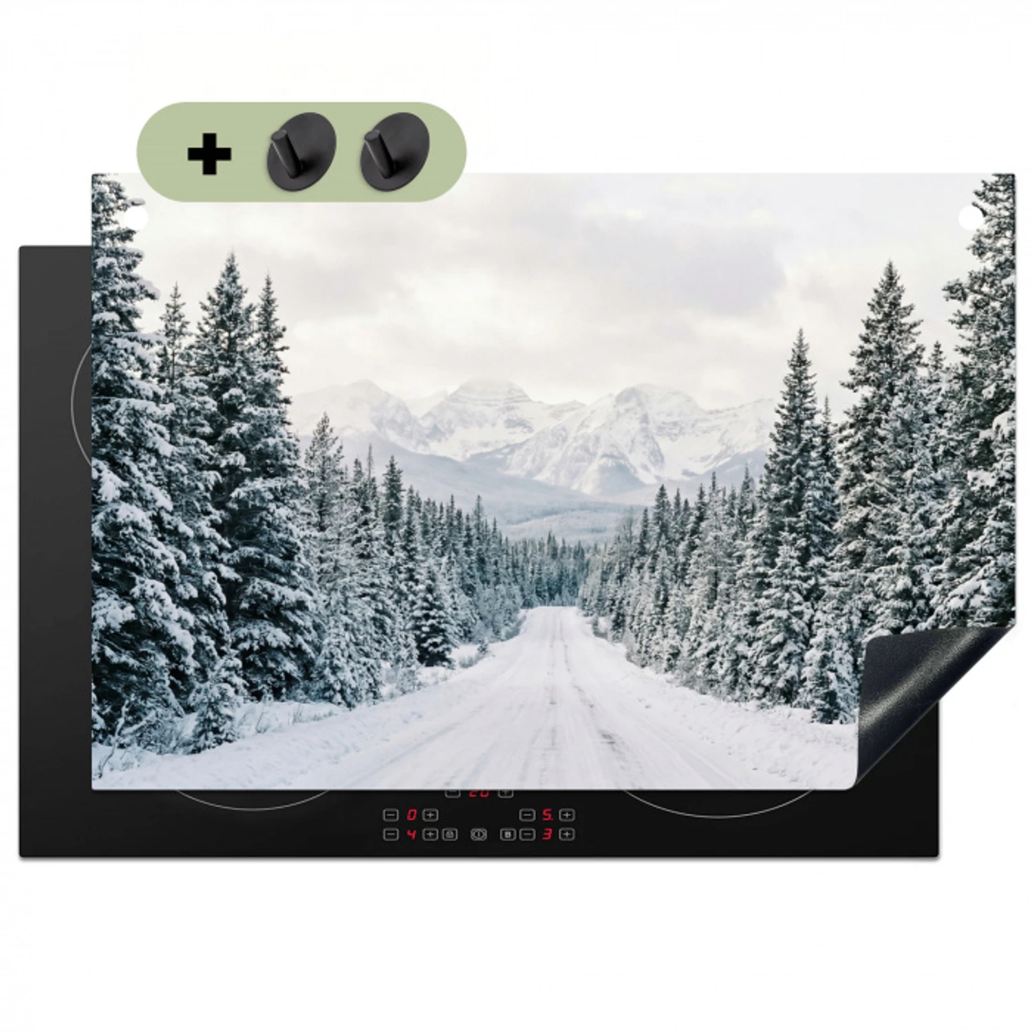 Weg - Sneeuw - Naaldbos - Winter - Avontuurlijk Inductie beschemer met haakjes klein -3d