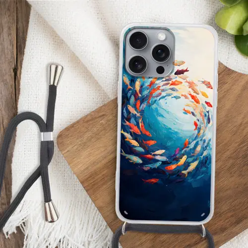 Zee - Vissen - Kleurrijk - Dynamisch Hoesje iPhone 16 Pro Max met koord klein -sfeer4