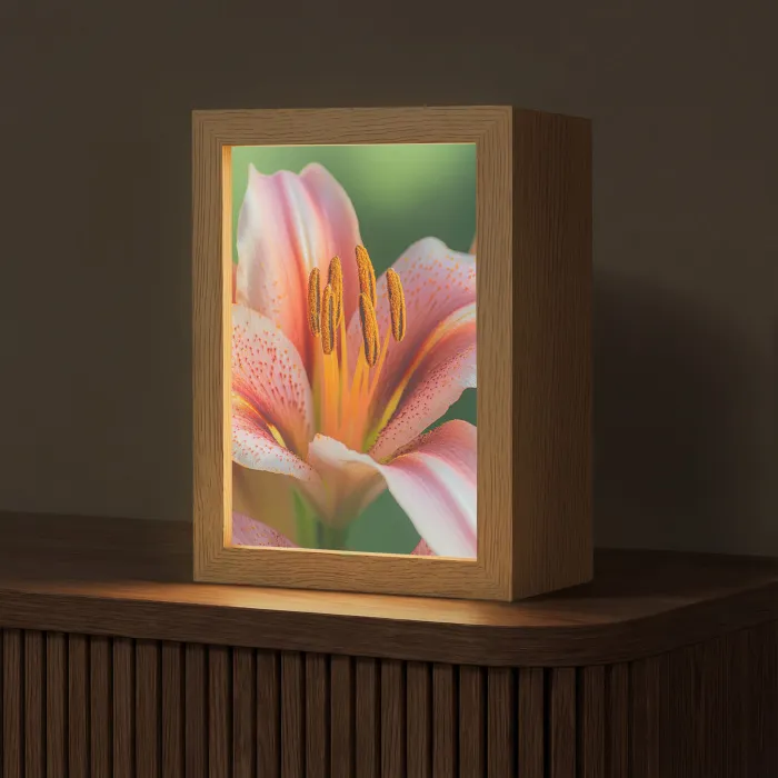Lelie - Close up - Lichtroze Light Box met kabel (Tafellamp) klein -z3d_website