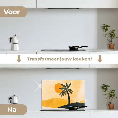 Illustratie - Palmboom - Zon - Heuvels keuken achterwand spatscherm klein -voor_na_NL