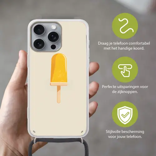 Oranje - Stokje - Waterijsje Hoesje iPhone 16 Pro Max met koord klein -sfeer2_NL