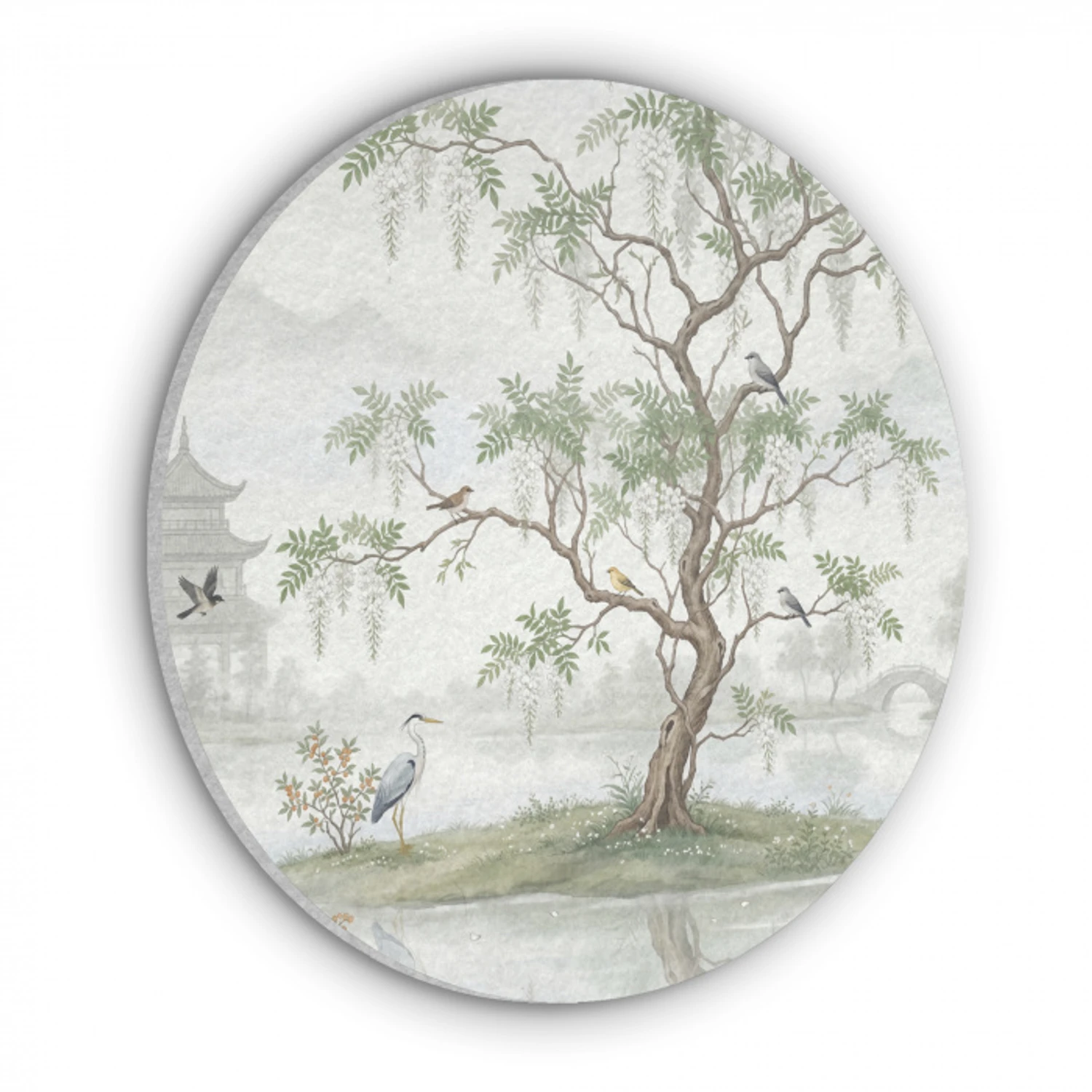 Reiger - Landschap - Groen Akoestische PET Vilt - Rond klein -3d