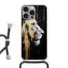 Portret - Leeuw - Abstract - Goud Hoesje iPhone 16 Pro Max met koord klein -3d
