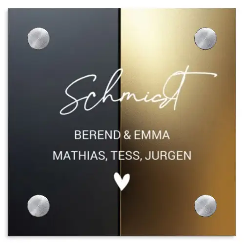 Half goud zwart - Sierlijk Naambord Vierkant klein -3d