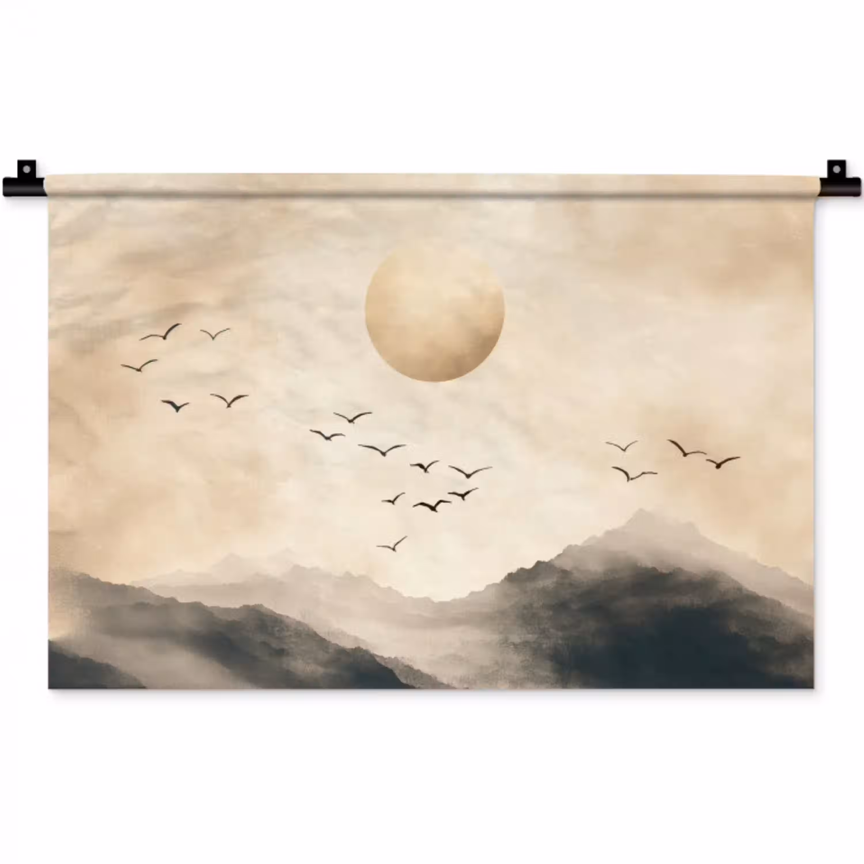 Landschap - Japandi - vogel Wandkleed katoen klein -zz3d
