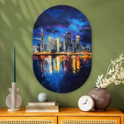 Skyline Toronto - Modern - Stadslicht - Blauw Wandcirkel Ovaal Glas middel -sfeer2