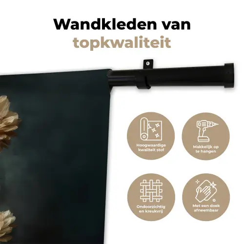 Boeket - Bloemen - Licht - Zwart Wandkleed katoen klein -sfeer2