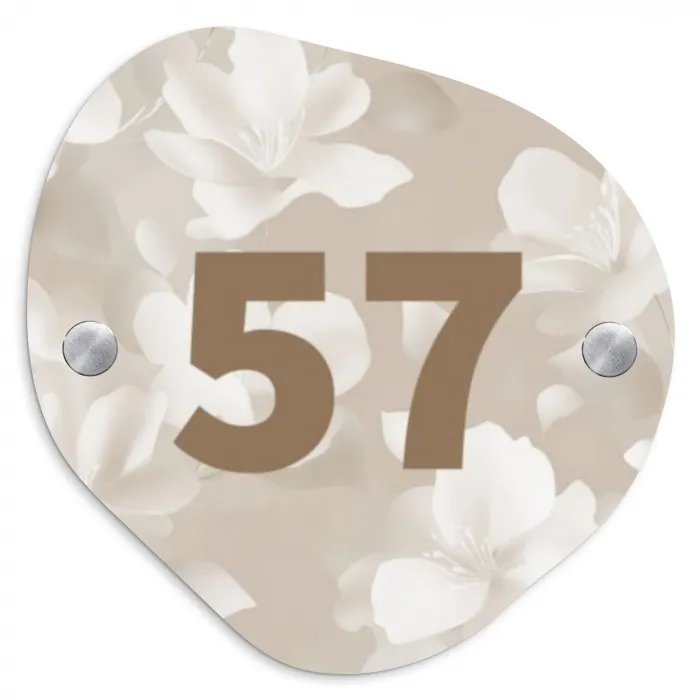 Beige bloemen - Traditioneel Naambord Organisch middel -3d
