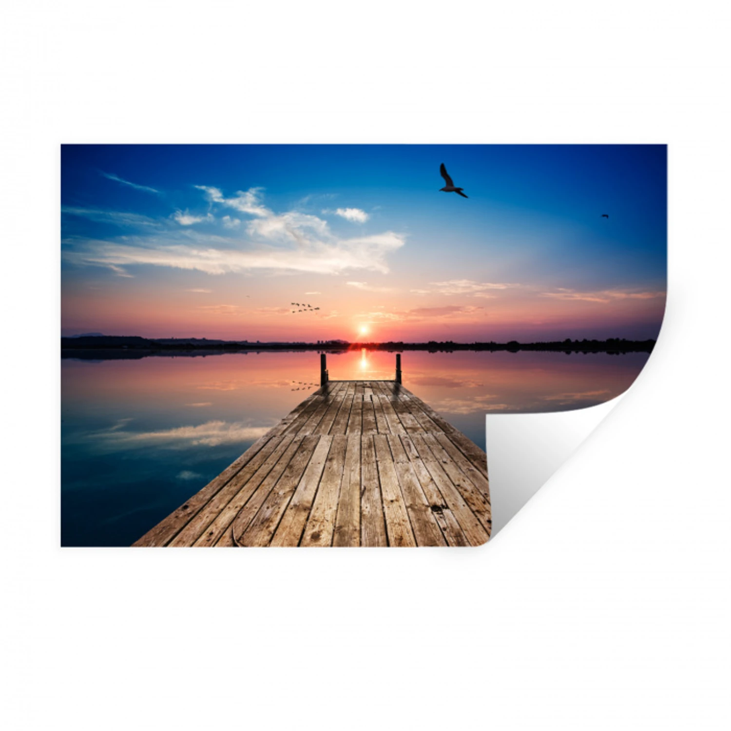 Steiger - Water - Zonsondergang - Roze - Horizon Muursticker klein -3d