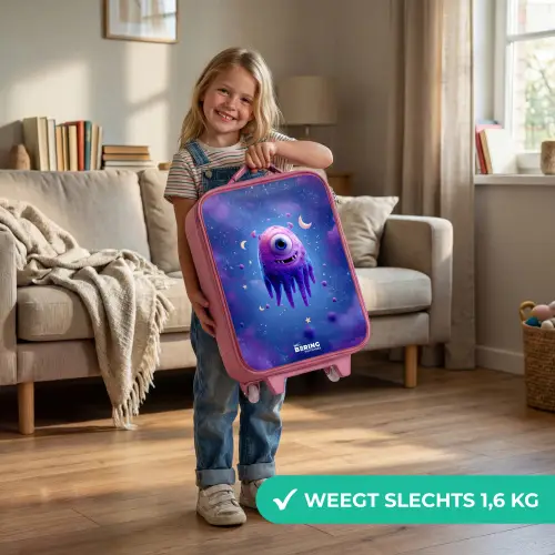 Vrolijk paarsoog in de ruimte Kinderkoffer - Roze klein -sfeer2_NL
