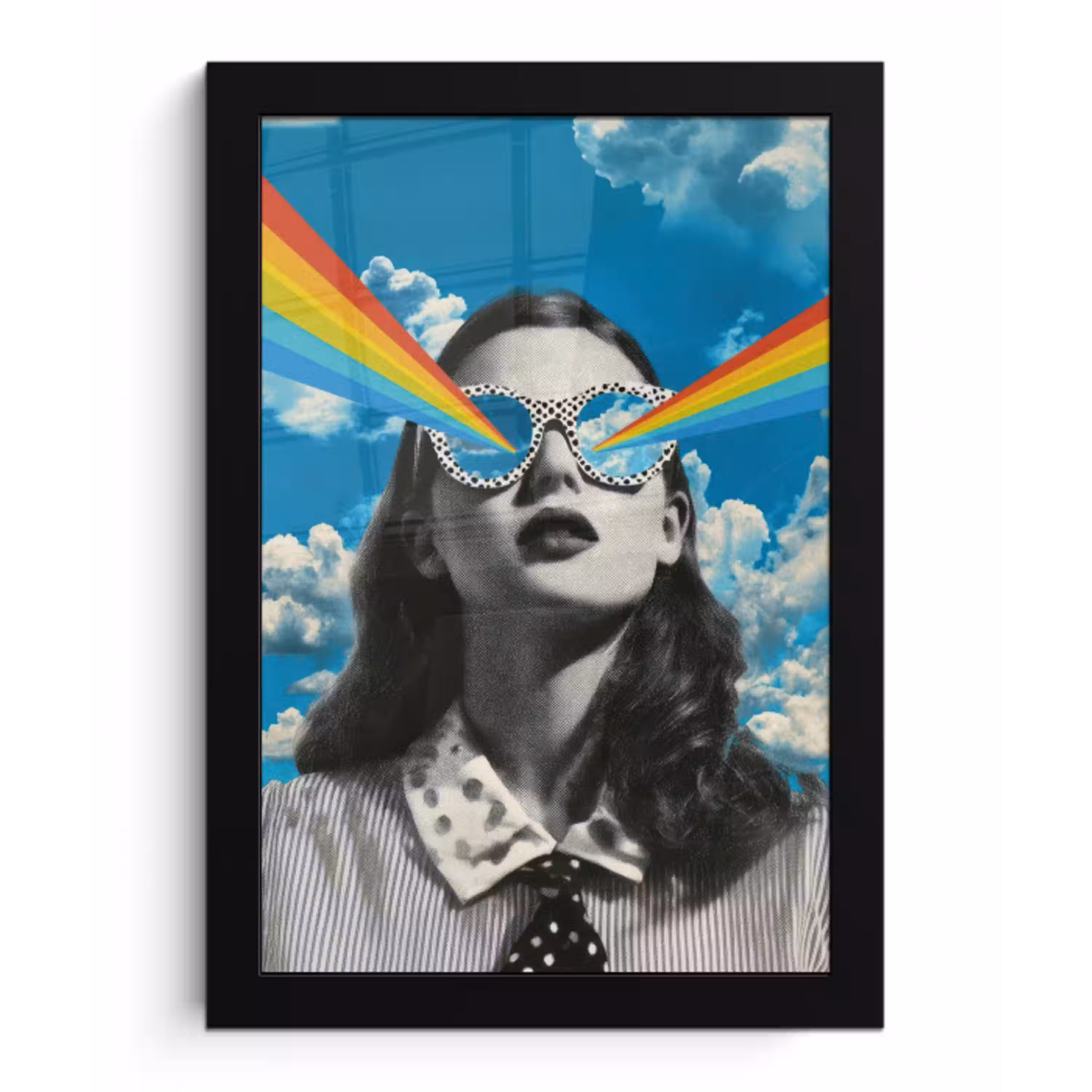Vrouw - Bril - Regenboog - Wolken fotolijst zwart zonder passe partout klein -3d