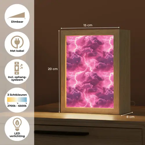 Roze - Onweer - Wolken Light Box met kabel (Tafellamp) klein 925 -USP_NL