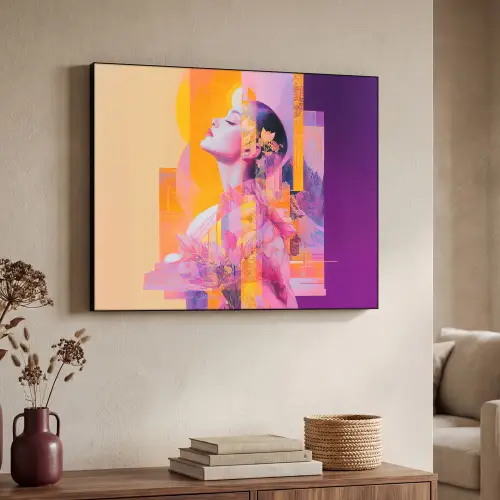 Abstract - Portret - Vrouw - Kleurrijk Textielframe - compleet frame klein -sfeer3