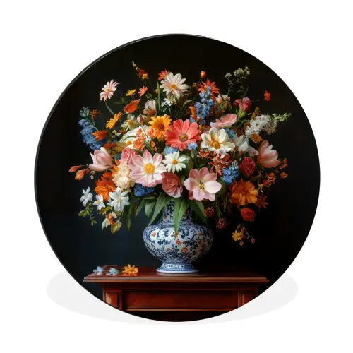 Boeket - Roze - Bloemen - Vaas Wandcirkel aluminium klein -3d