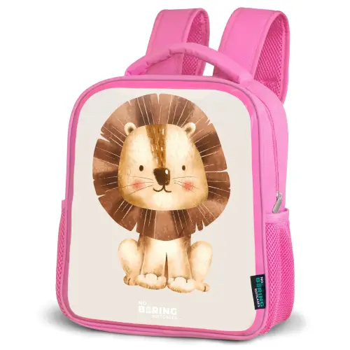 Leeuw illustratie met beige achtergrond Kinderrugzak - Roze middel -schuin