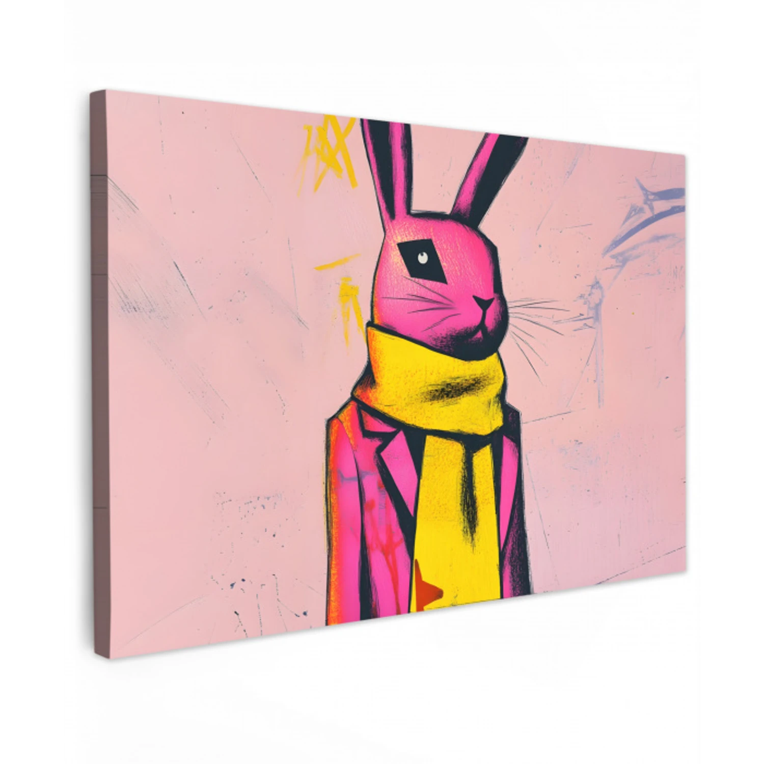 Abstract - Konijn - Sjaal - Geel Tuinposter op houten frame 2 cm dik klein -3d