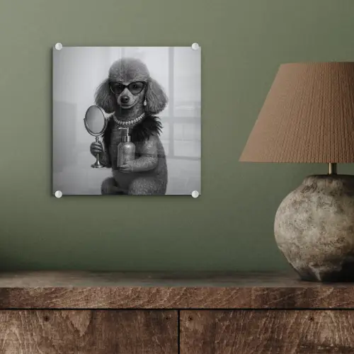 Poedel - Spiegel - Zwart - Wit plexiglas 5mm klein -sfeer3