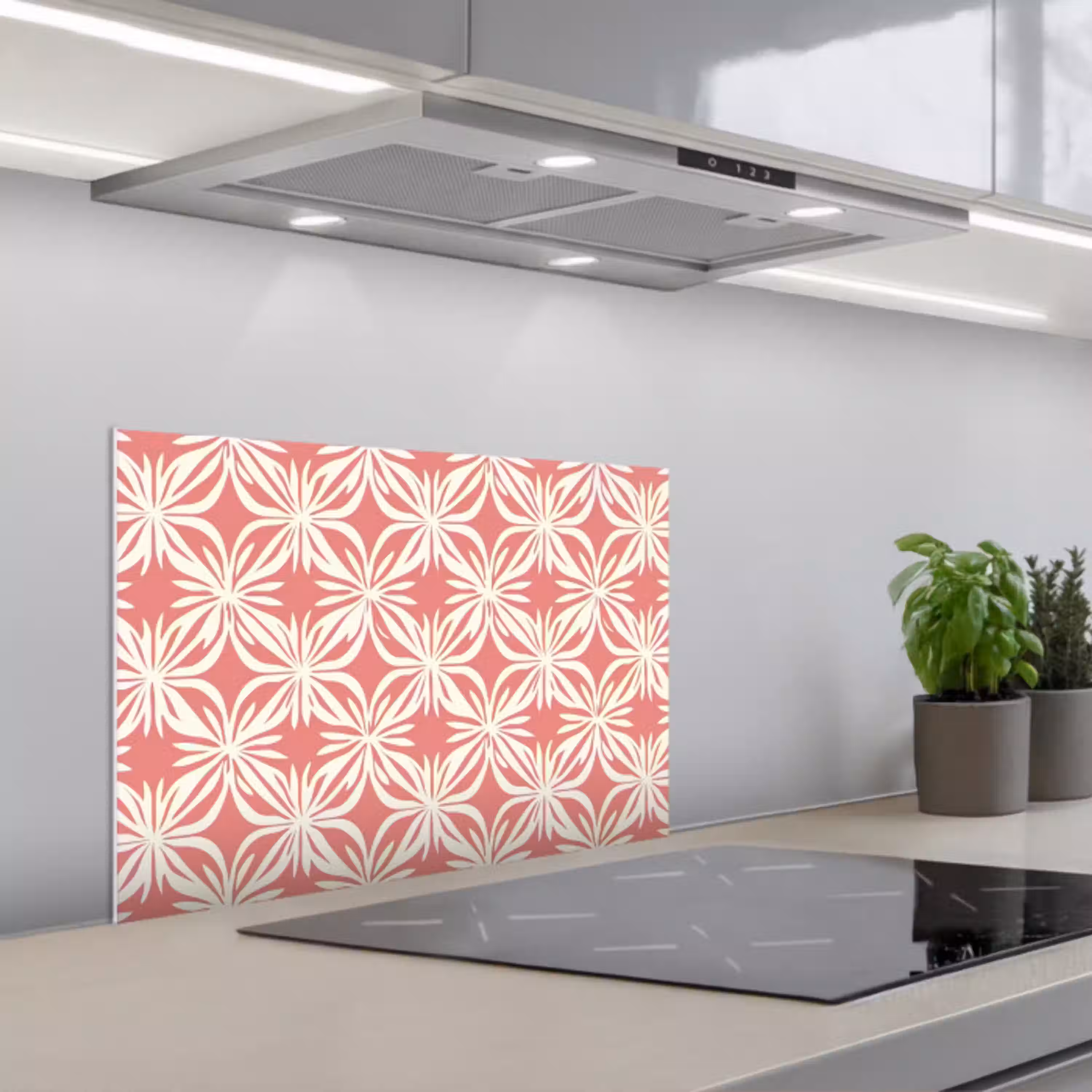 Roze - Bloemenmotief - Wit - Modern keuken achterwand spatscherm klein 900 -3d_schuin