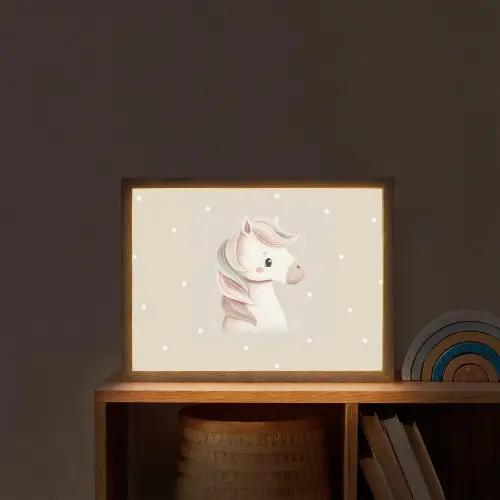 Pony  - Minimalistisch - Pastel - Stippen Light Box met batterij (Wandlamp kind) middel -sfeer1_kind