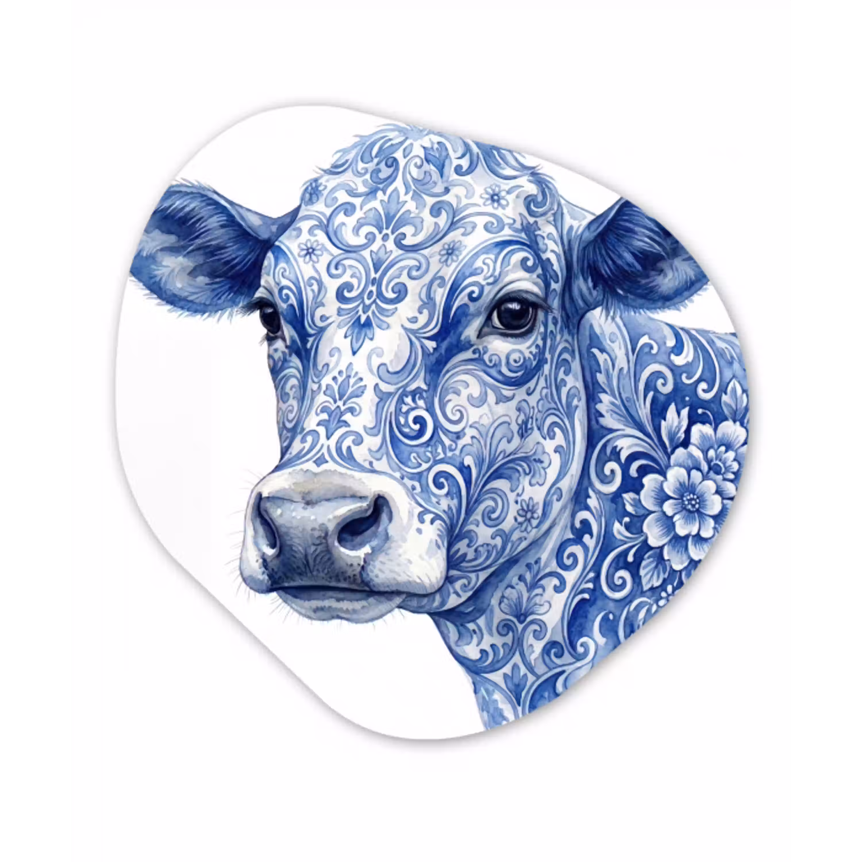 Illustratie - Koe - Blauw Wandcirkel Organisch Aluminium middel -3d