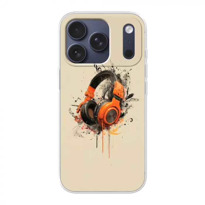 Koptelefoon - Oranje - Explosief Telefoonhoesje iPhone 17 Pro klein -3d