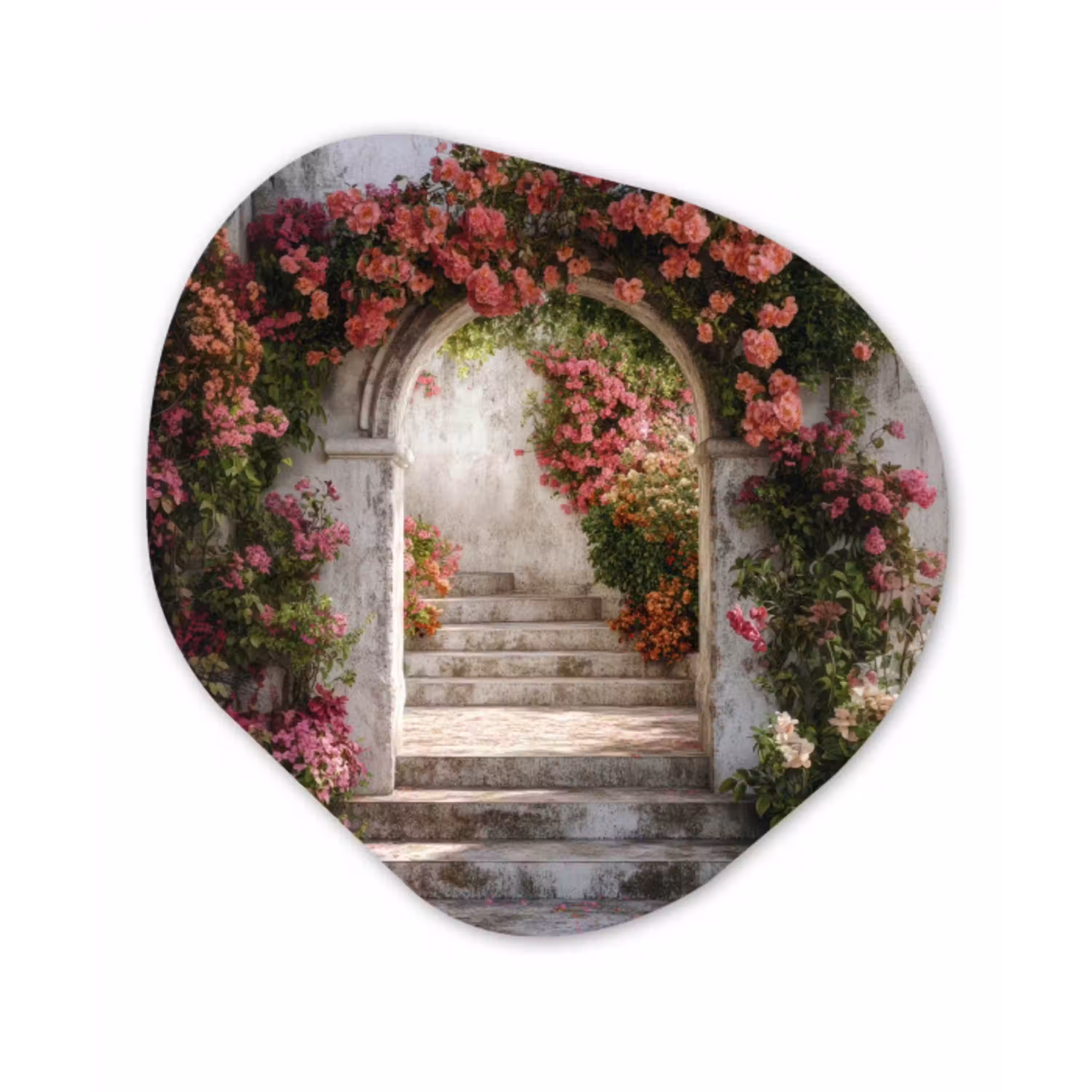 Doorkijk - Rozen - Vintage - Poort Wandcirkel Organisch Plexiglas middel -3d