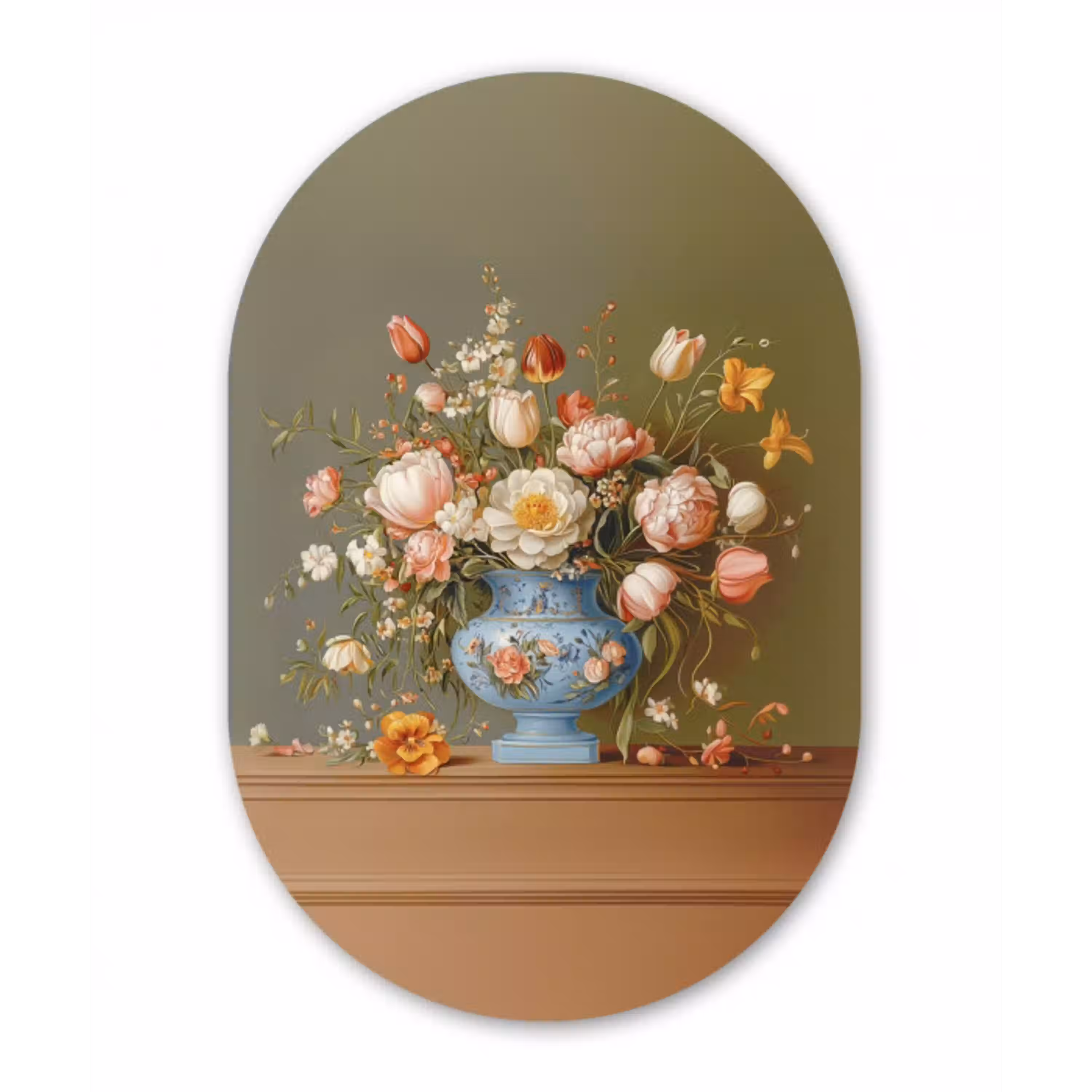 Neutral - Bloemen - Boeket - Vaas Wandcirkel Ovaal Glas middel -3d