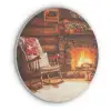 Winter - Kerst - Huis - Openhaard Akoestische PET Vilt - Rond klein -3d