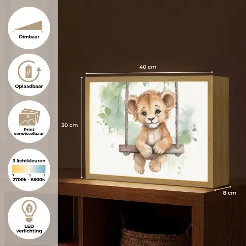 Leeuw - Dier - Kinderen - Jungle Light Box met batterij (Wandlamp kind) middel -USP_websiteoverzichtNL