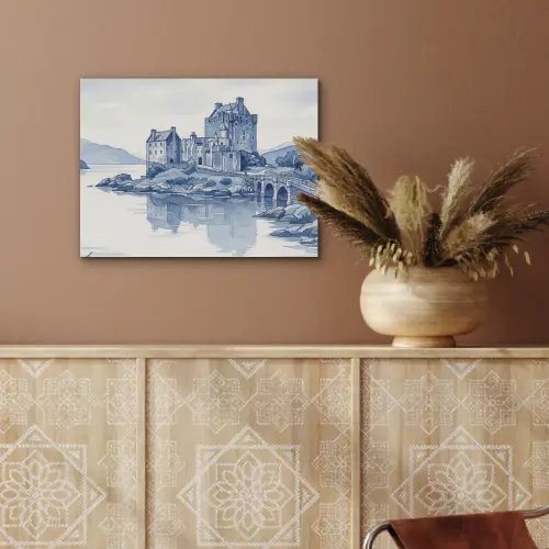 Schots - Kasteel - Blauw - Aquarel PET vilt klein -sfeer4