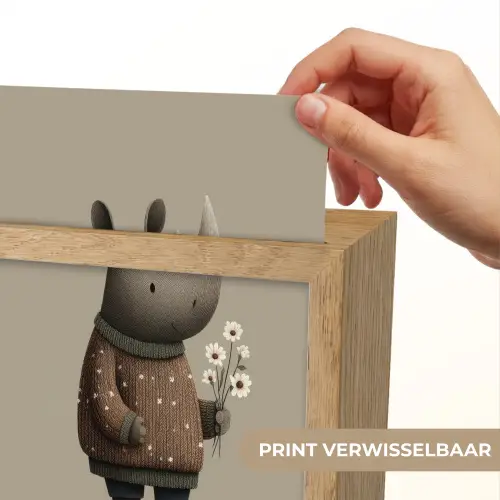 Neushoorn - Witte bloemen - Lief Light Box met kabel (Kinderlampje) klein -USP_websiteprintNL