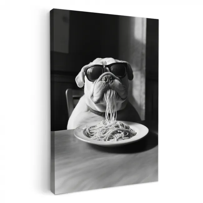 Hond - Bulldog - Pasta - Bril - Stoer - Dieren KitchenYeah - Keuken - Canvas klein -3d