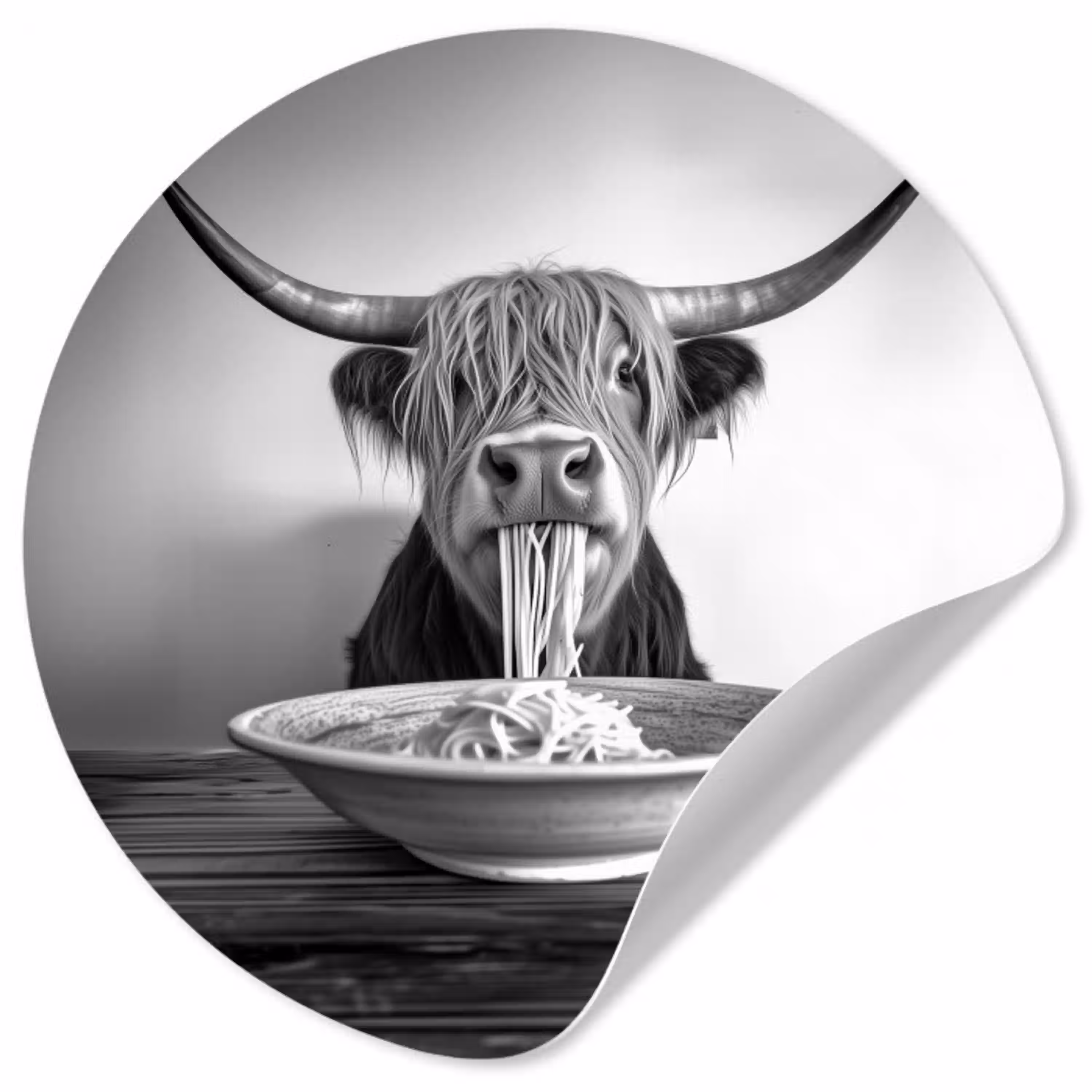 Schotse Hooglander - Spaghetti - Dieren - Zwart wit Wandcirkel behangsticker klein -3d
