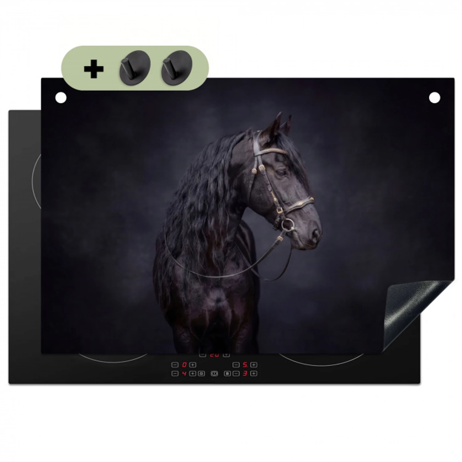 Portret - Paard - Donker Inductie beschemer met haakjes klein -3d