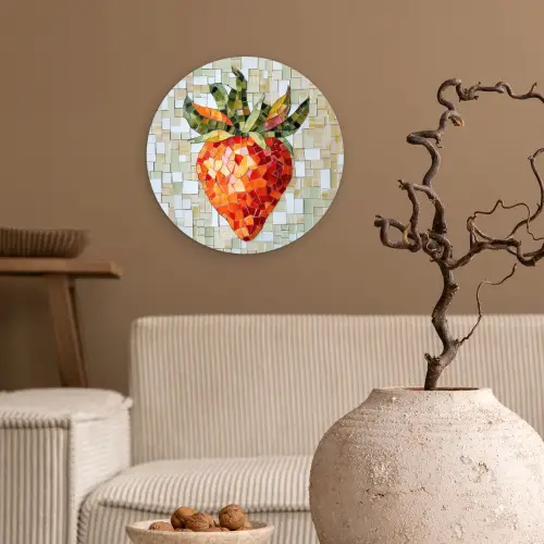 Aardbei - Rood - Mozaïek - Fruit Wandcirkel plexiglas klein -sfeer1