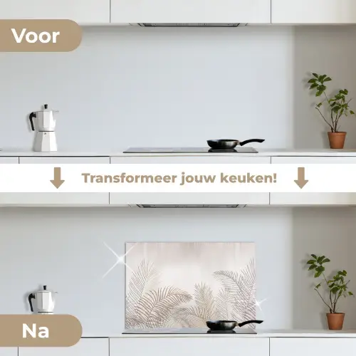 Bladeren - Beige - Botanisch - Vintage keuken achterwand spatscherm klein -voor_na_NL