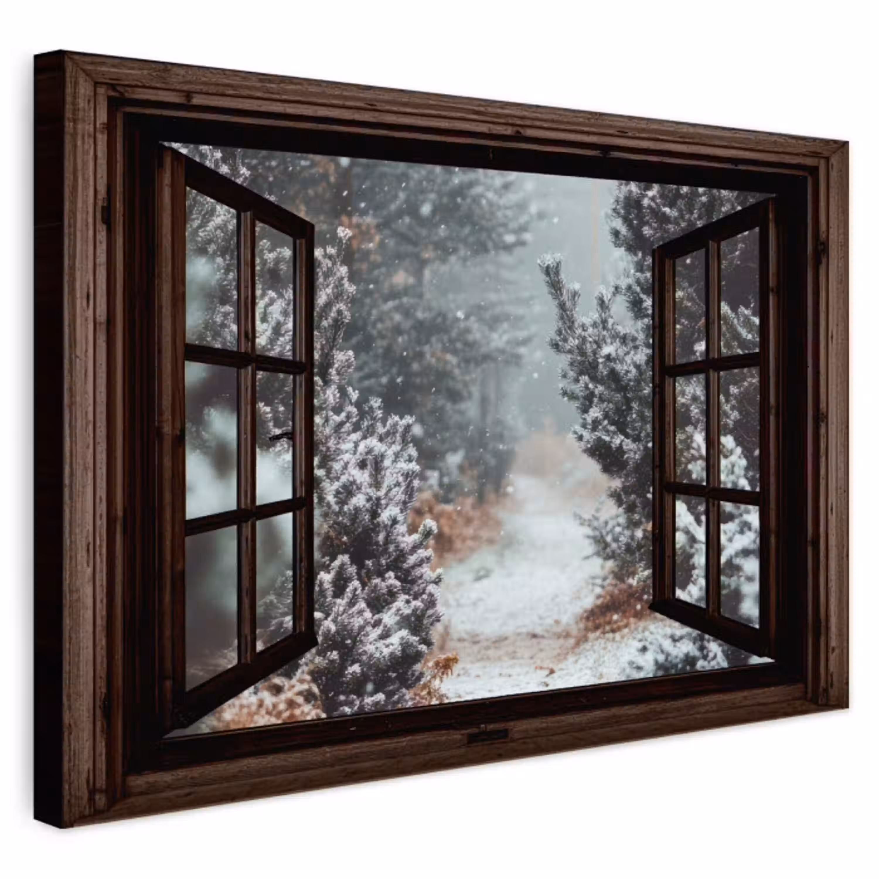 Bos - Winter - Bomen - Natuur - Pad - Doorkijk Tuinposter op houten frame 2 cm dik klein -3d