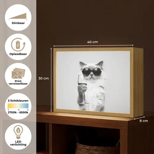 Kat - Zonnebril - Wijnglas - Langharig Light Box met batterij (Wandlamp) middel -USP_websiteoverzichtNL