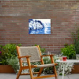 Dorp - Rotswand - Roeiboot - Water Tuinposter op houten frame 2 cm dik klein -sfeer3