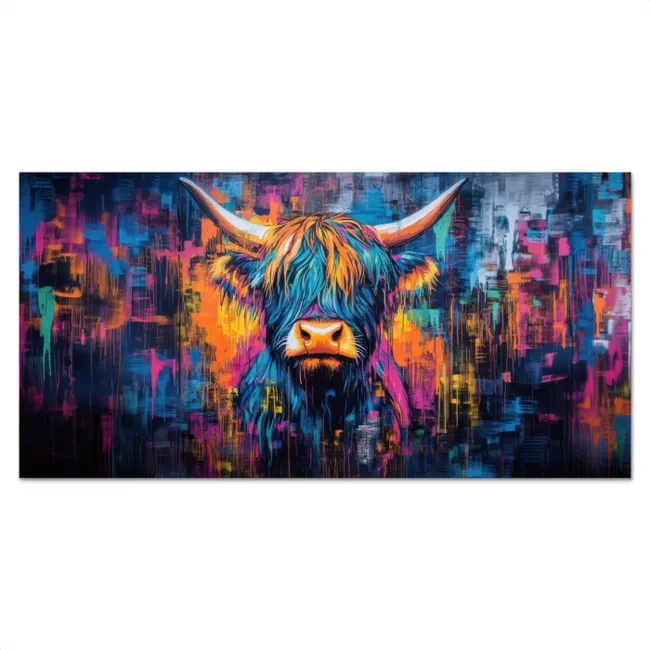 Schotse Hooglander - Abstract - Kleurrijk Spatscherm Aluminium klein -3d_volledig