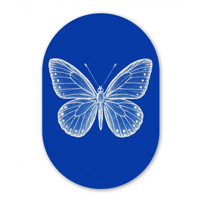 Vlinder - Wit - Getekend - Stippen Wandcirkel Ovaal Glas middel -3d