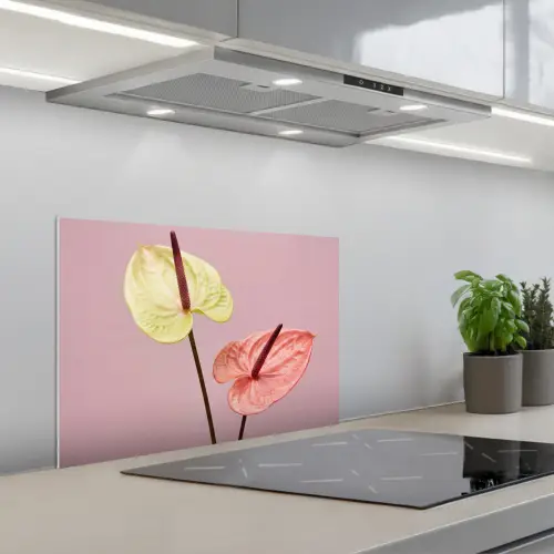 Bloemen - Anthuriums - Geel - Roze keuken achterwand spatscherm klein -3d_schuin