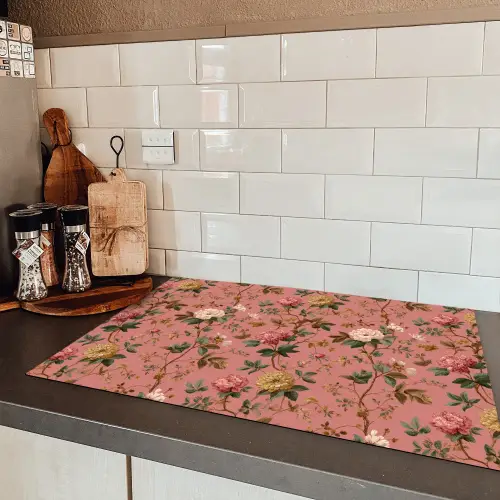 Klassiek - Botanisch - Roze Inductie beschermer vinyl 3mm klein 276 -sfeer3
